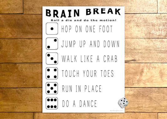 Brain Break Dice: Übungsspaß zum Ausdrucken für Kinder