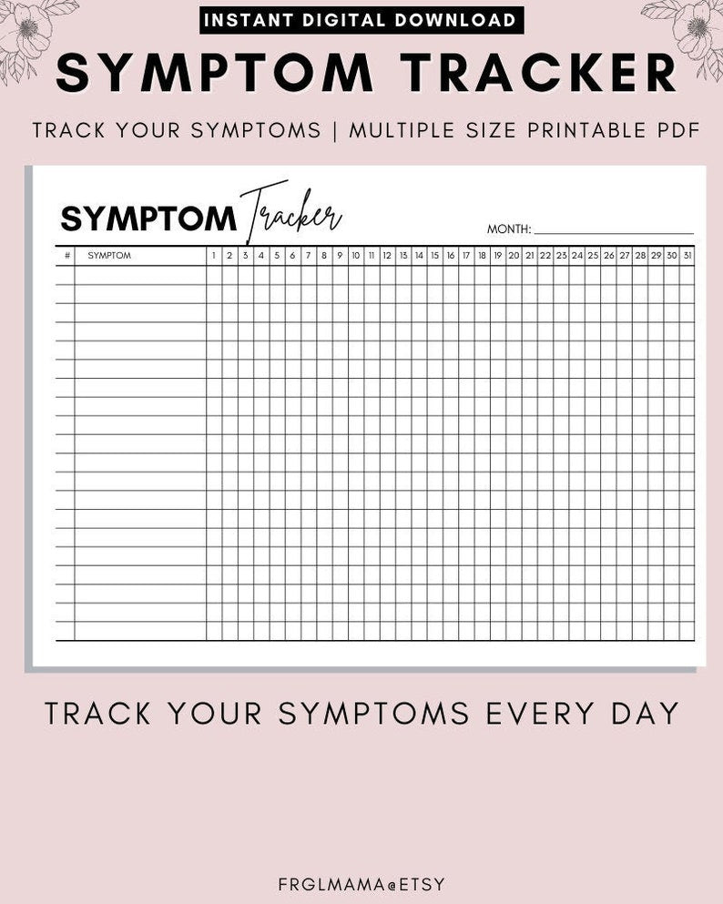 Printable Monthly Symptom Tracker: Track Frequency & Severity of Symptoms_BrainAcademy.store