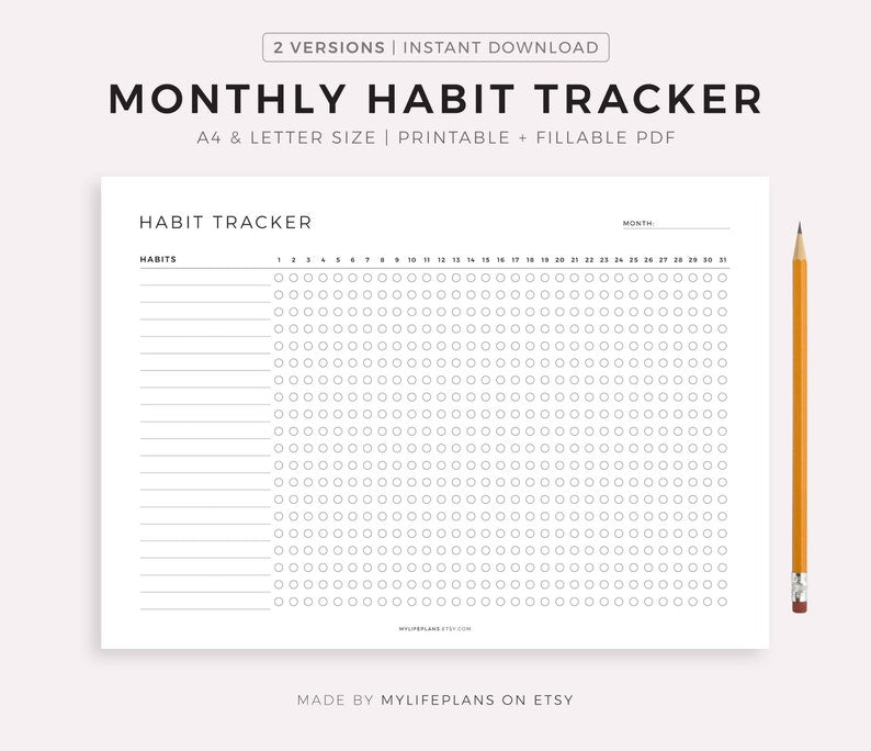 Druckbarer Habit Tracker | 30-Tage-Challenge | Landschaftslayout