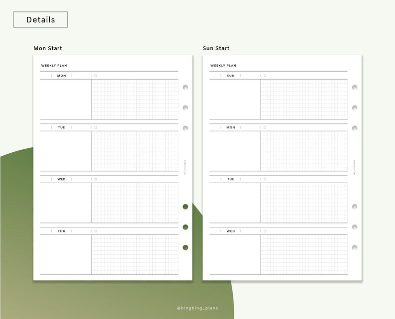 Undated A6 Weekly Planner Inserts (Week on Two Pages)_BrainAcademy.store