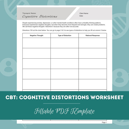 Cognitive Distortions Worksheet | Fillable PDF for Mental Health Professionals_BrainAcademy.store