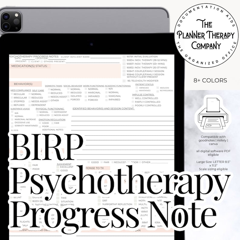 BIRP Psychotherapy Progress Note Template with MSE_BrainAcademy.store