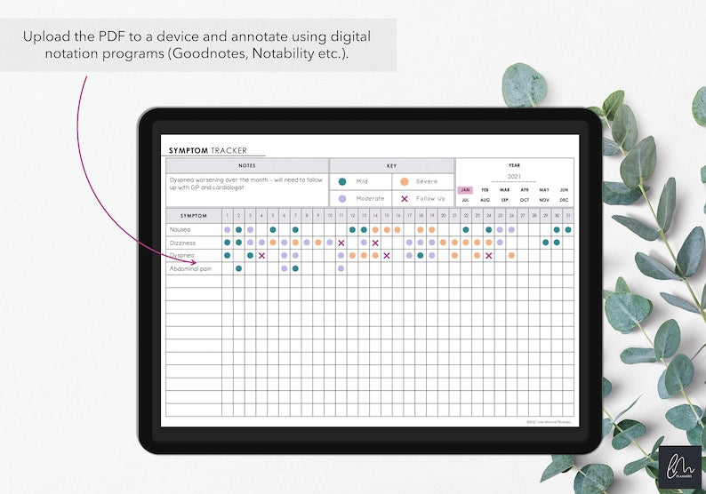 Printable Monthly Symptom Tracker for Frequency & Severity_BrainAcademy.store