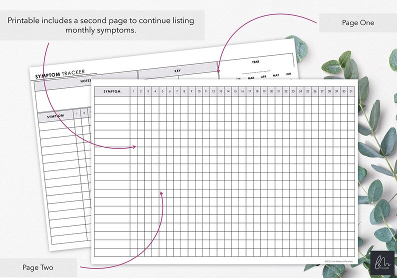 Printable Monthly Symptom Tracker for Frequency & Severity_BrainAcademy.store