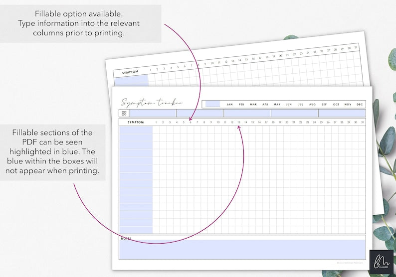 Monthly Symptom Tracker for Chronic Illness or Pain: Printable and Fillable_BrainAcademy.store