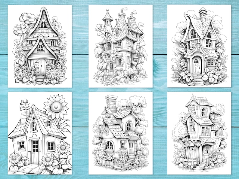 Livre de coloriage de charmantes maisons de fleurs de fées