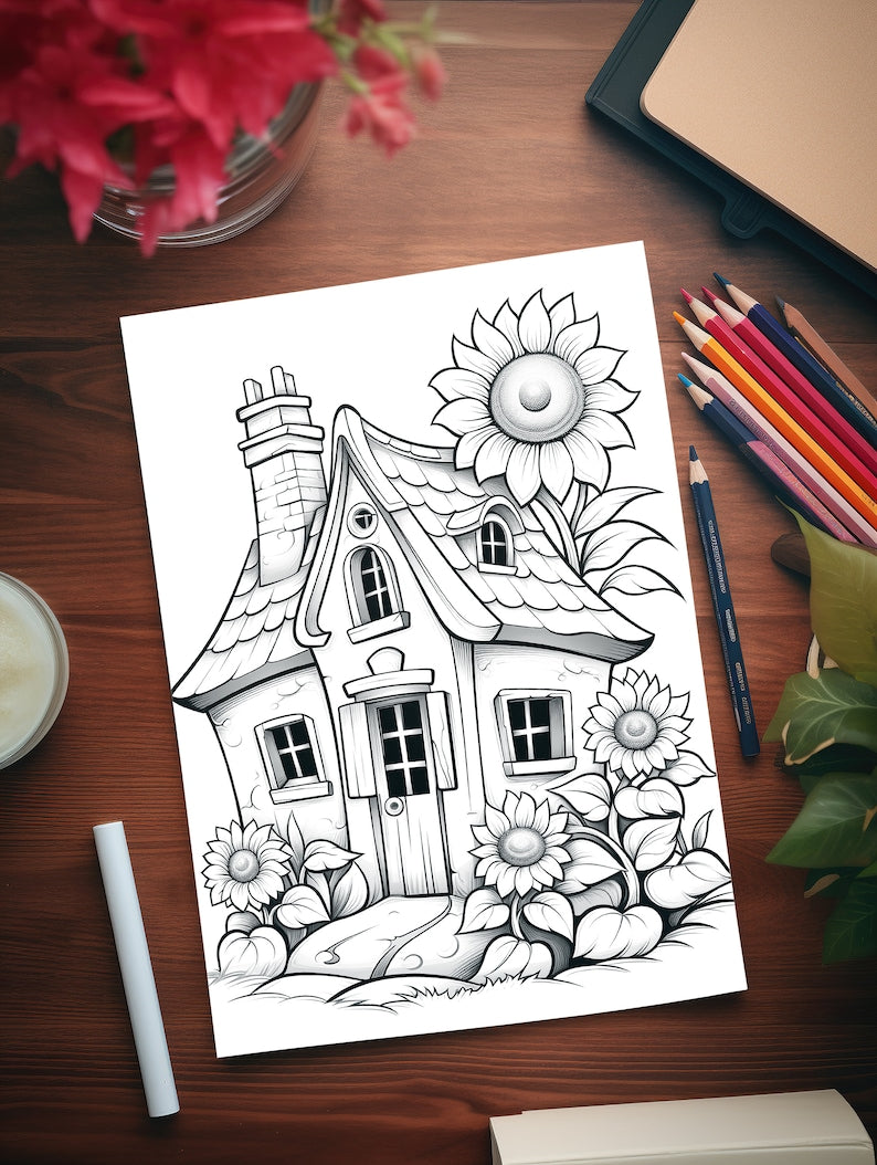 Charming Fairy Flower Houses Coloring Book_BrainAcademy.store