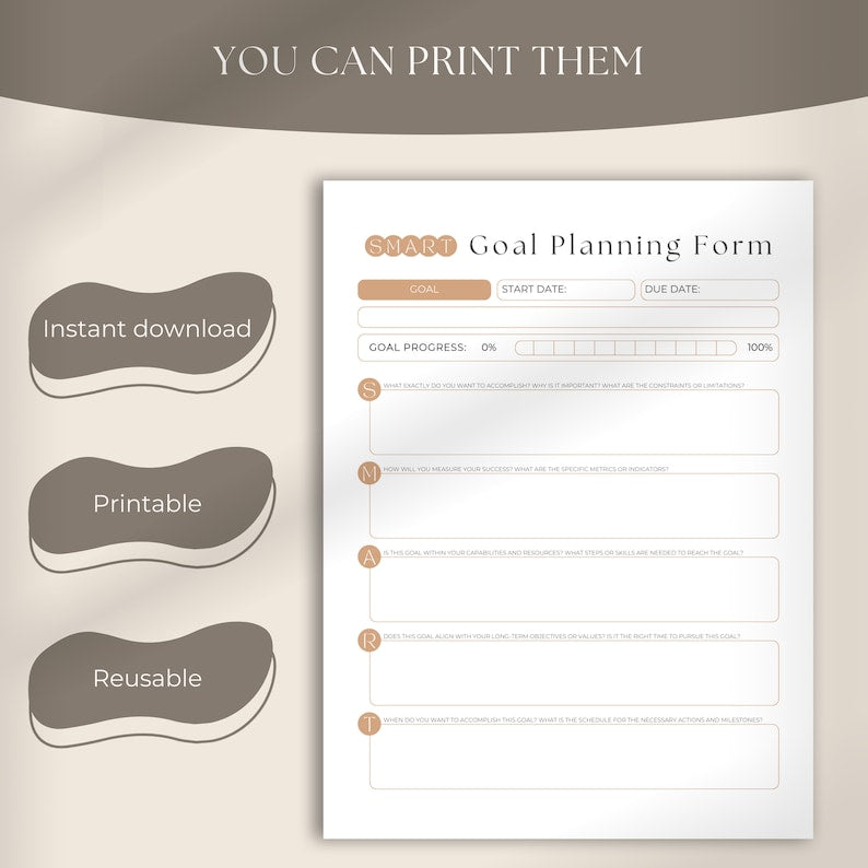 SMART Goal Setting Templates for Growth_BrainAcademy.store