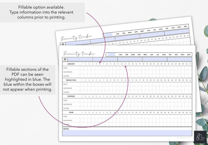 Monthly Pain, Anxiety, Brain Fog & Fatigue Tracker_BrainAcademy.store