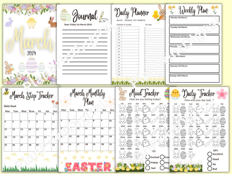 2024 Advanced March Bullet Journal Digital Planner: 100 Pages, Design 1_BrainAcademy.store