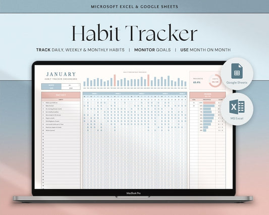 Habit Tracker Spreadsheet: Track, Plan, Achieve_BrainAcademy.store