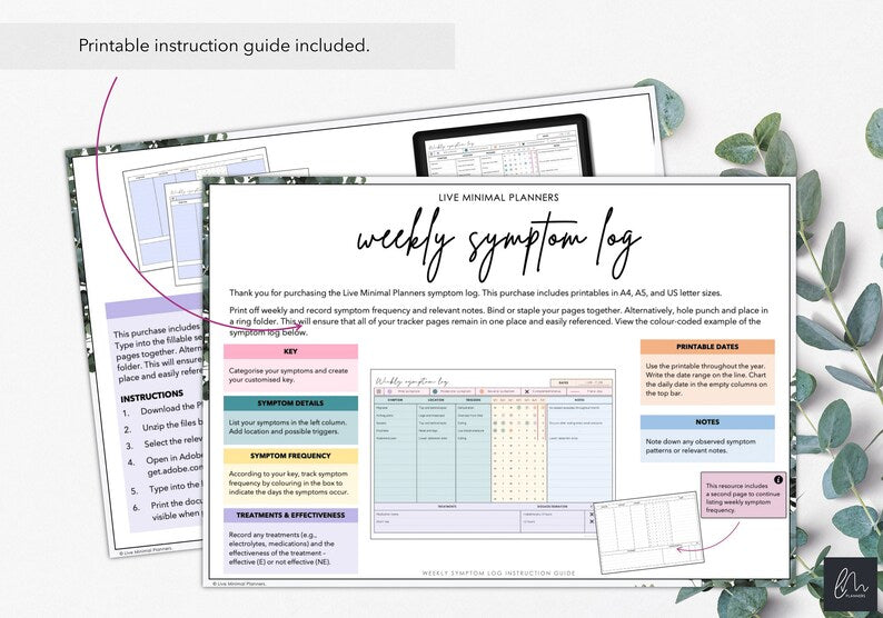 Printable Weekly Symptom Tracker: Chart Chronic Symptoms_BrainAcademy.store