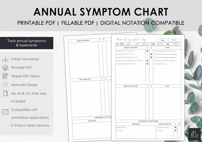 Printable Annual Symptom Tracker: Chart Yearly Symptom Frequency_BrainAcademy.store