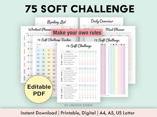 75 Soft Challenge Tracker Bundle: Daily Journal, Printable, Digital_BrainAcademy.store