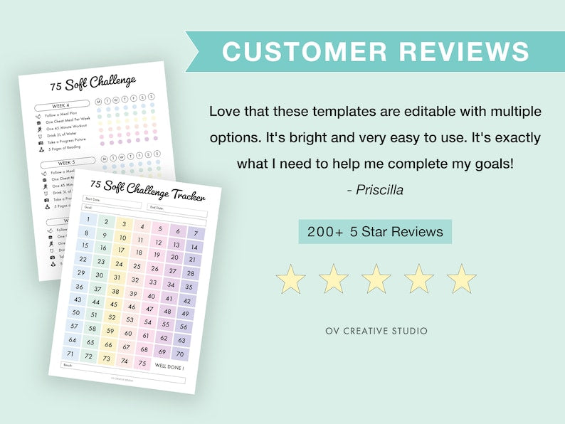 75 Soft Challenge Tracker Bundle: Daily Journal, Printable, Digital_BrainAcademy.store