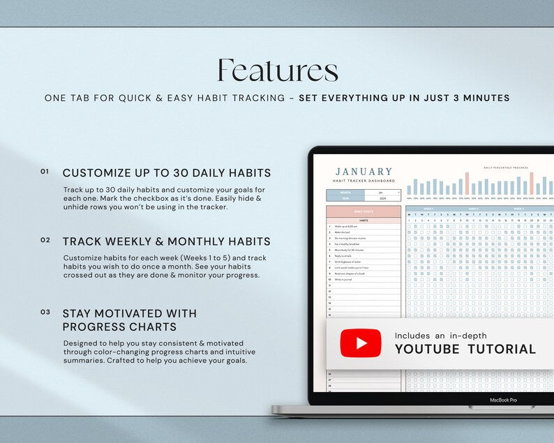 Habit Tracker Spreadsheet: Track, Plan, Achieve_BrainAcademy.store