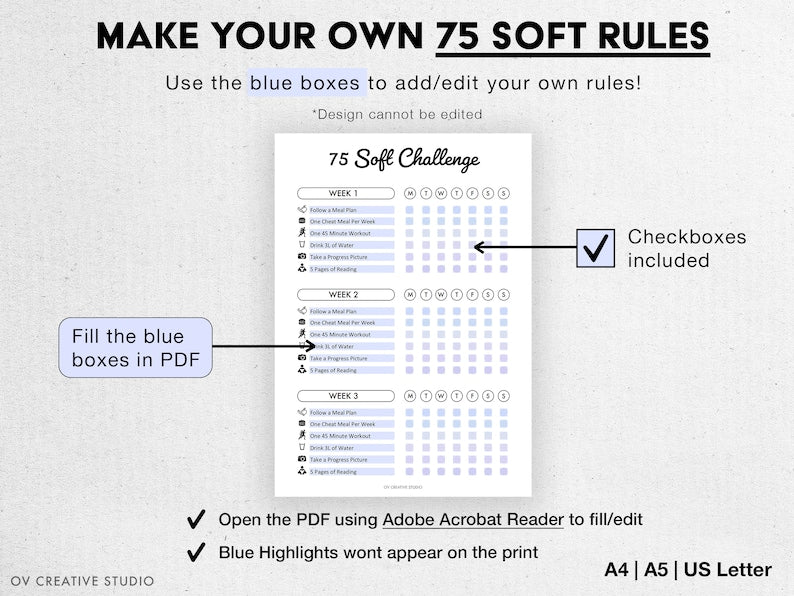 75 Soft Challenge Tracker Bundle: Daily Journal, Printable, Digital_BrainAcademy.store