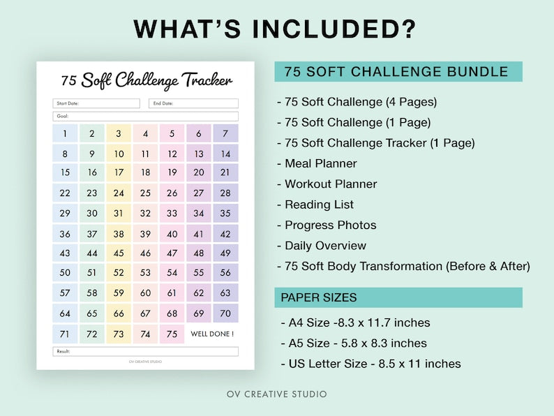 75 Soft Challenge Tracker Bundle: Daily Journal, Printable, Digital_BrainAcademy.store