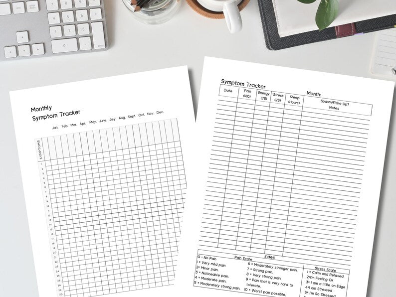 Chronic Pain Symptom Tracker: Daily Log & Monthly Chart_BrainAcademy.store