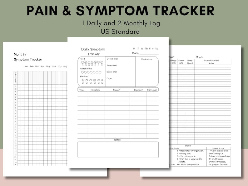 Chronic Pain Symptom Tracker: Daily Log & Monthly Chart_BrainAcademy.store