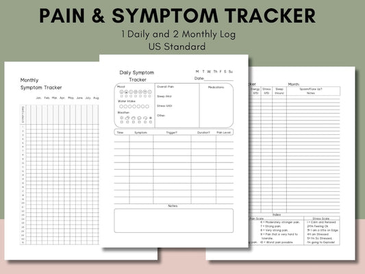 Chronic Pain Symptom Tracker: Daily Log & Monthly Chart_BrainAcademy.store