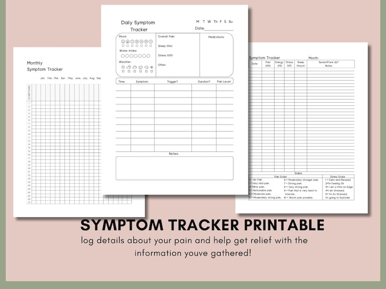 Chronic Pain Symptom Tracker: Daily Log & Monthly Chart_BrainAcademy.store