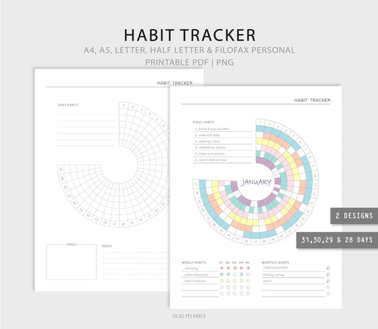 Circle Habit Tracker für Motivation und Filofax A5