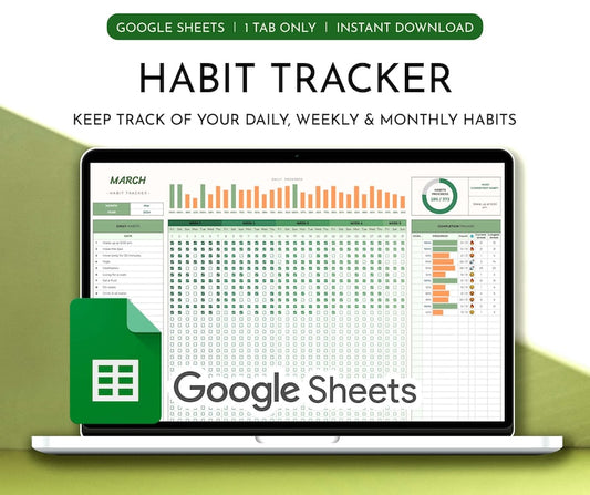 Digital Habit Tracker Spreadsheet Template: Daily/Weekly/Monthly Habit Planner_BrainAcademy.store